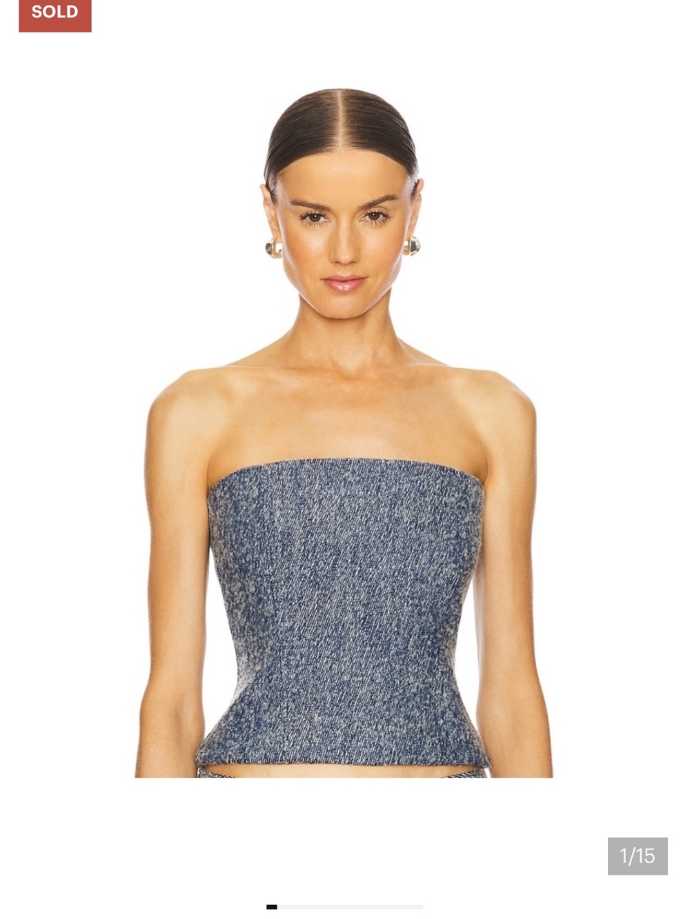 Strapless Blue Tweed Tube Top - Women
